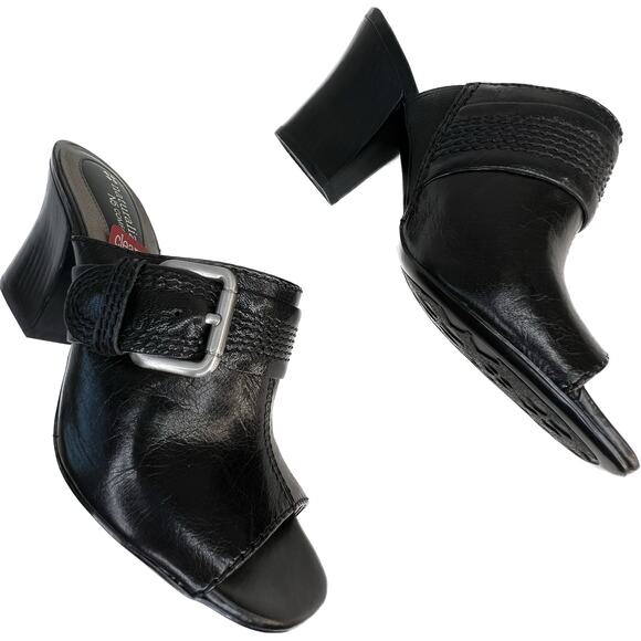 Naturalizer Sandals Wms 8M Black Leather Open Toe Heeled Mule Slides N5 Comfort - Picture 7 of 11